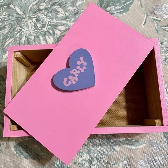 Trinket Box Hand Painted Pink & Purple Wooden Carly Heart Vintage 80s - Picture 5 of 8